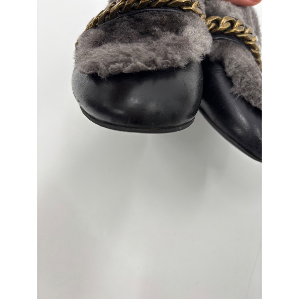 Kenneth Cole NY Black Leather Chain Fur Loafers Mules Size 7 Quiet Luxury - Picture 10 of 14